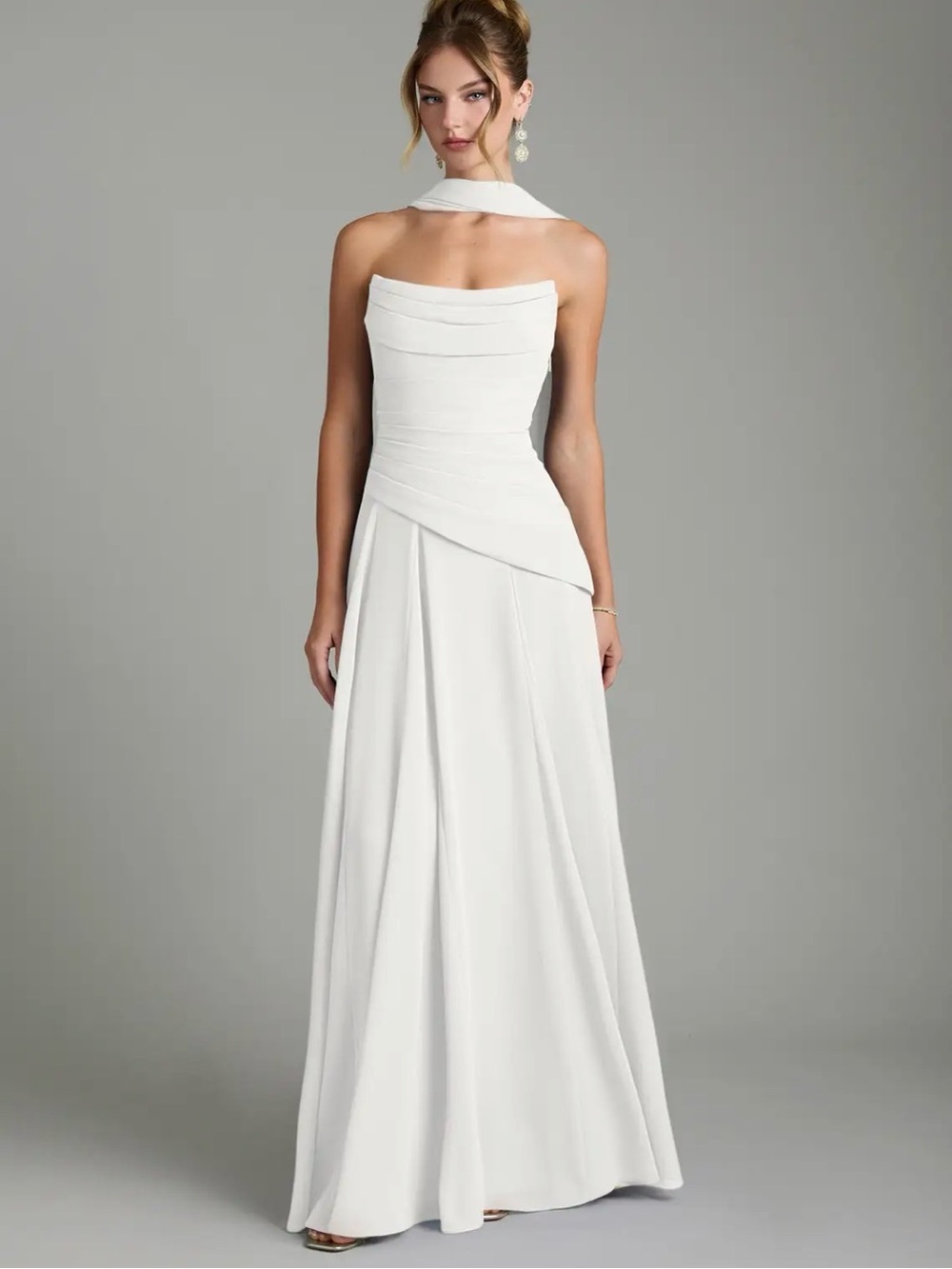 Azazie Gabriela White A-Line Corset Chiffon Dress